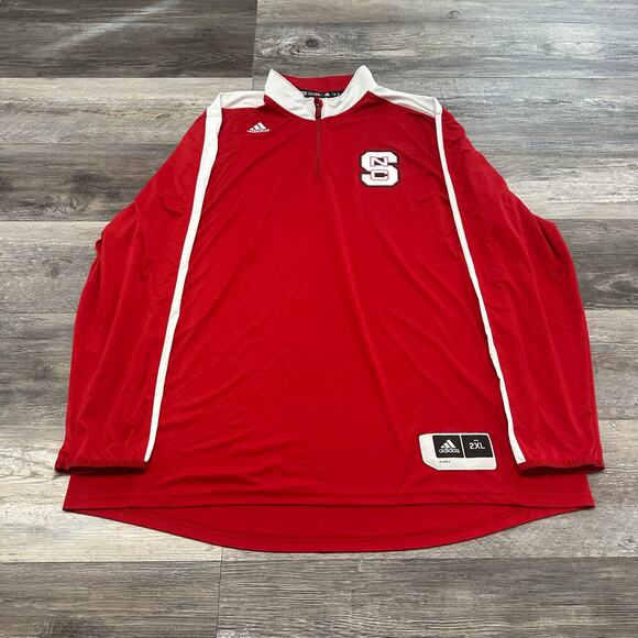 North Carolina State Jacket Red White Mens 2XL 1/4 Zip Adidas Pullover Jacket - Picture 2 of 8